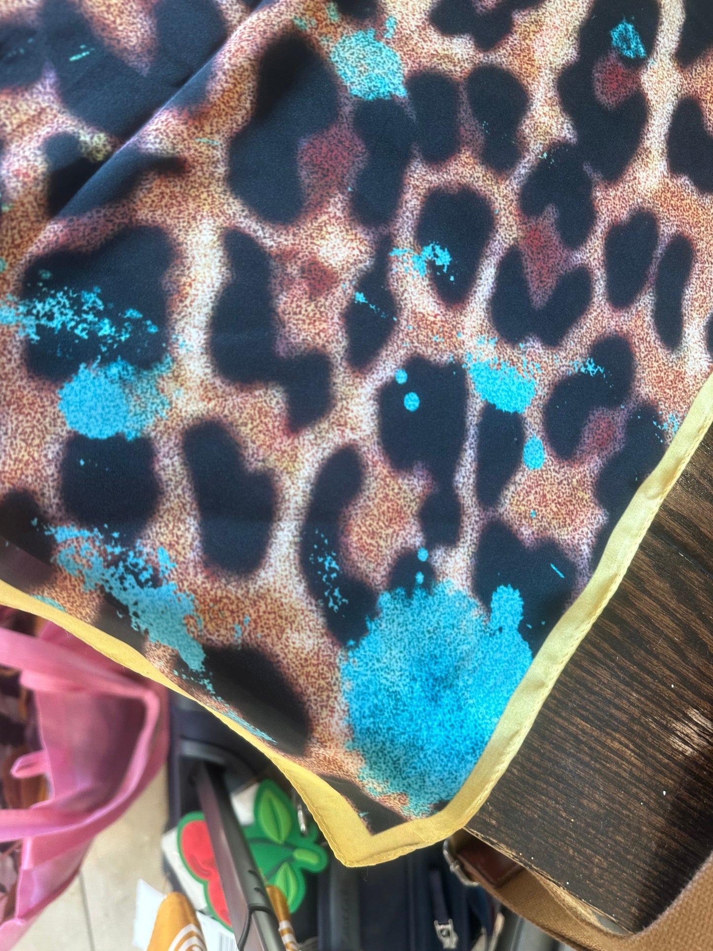 sale A Rare Bird-  Turquoise, Lime and Leopard Wild Rag