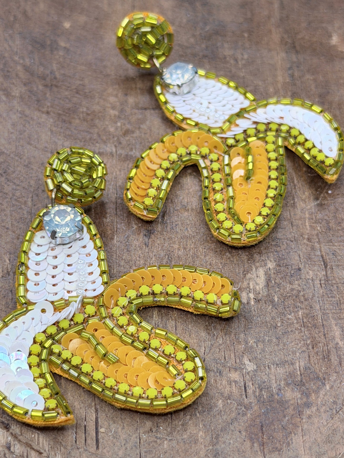 Sequin Beaded Banana Earrings