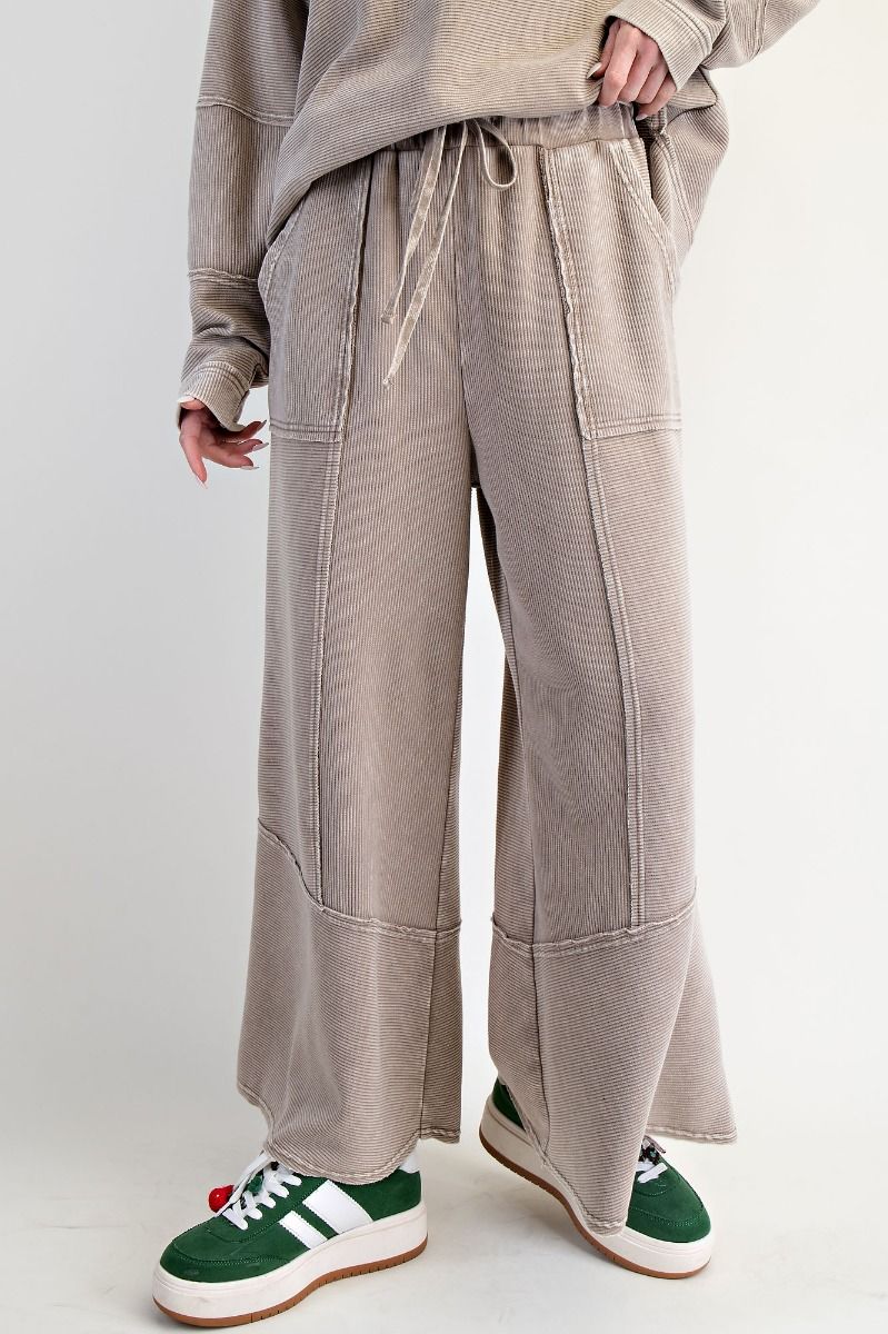 SALE Easel - TEXTURED MINEREAL WASHED BELLBOTTOM PANTS *Final Sale*