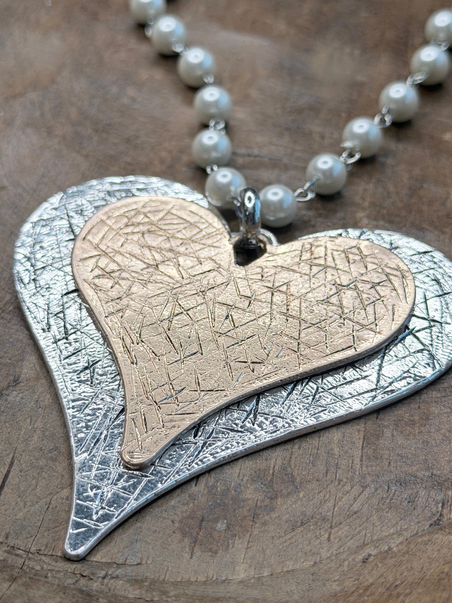 Layered Silver and Gold Heart Necklace