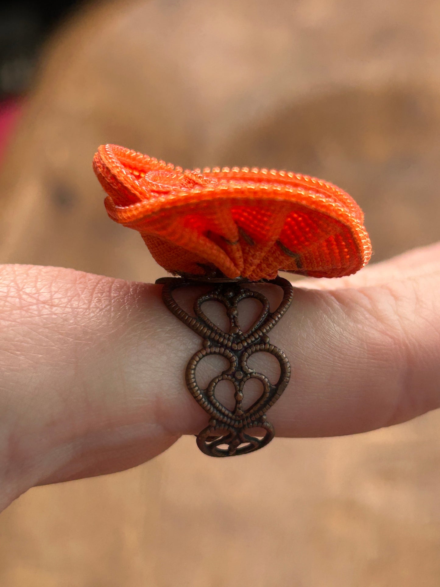 Orange Zipper Rose Ring