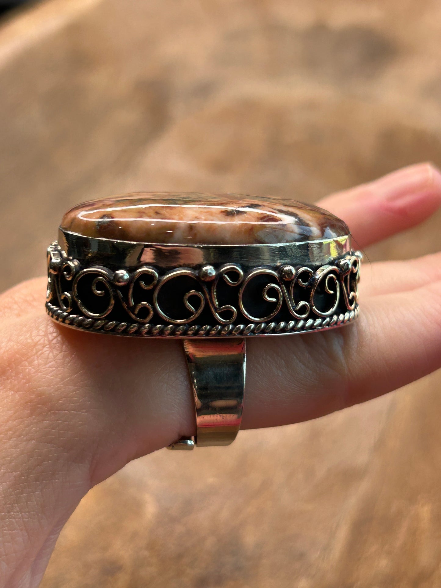 German Silver Chert Breccia Oval Ring