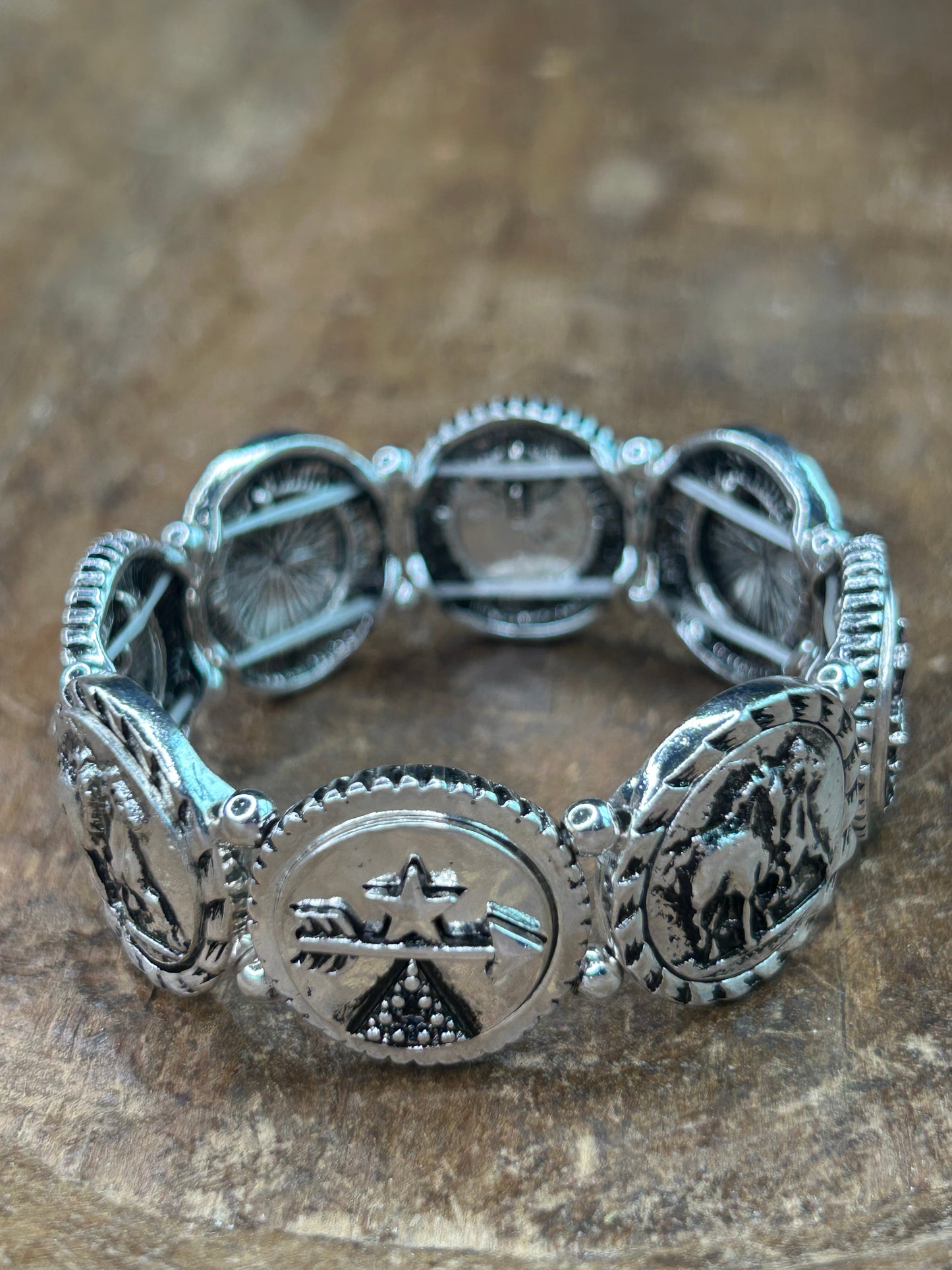 Silver Native Wild Horse Stretch Bracelet