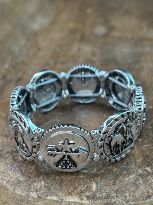 Silver Native Wild Horse Stretch Bracelet