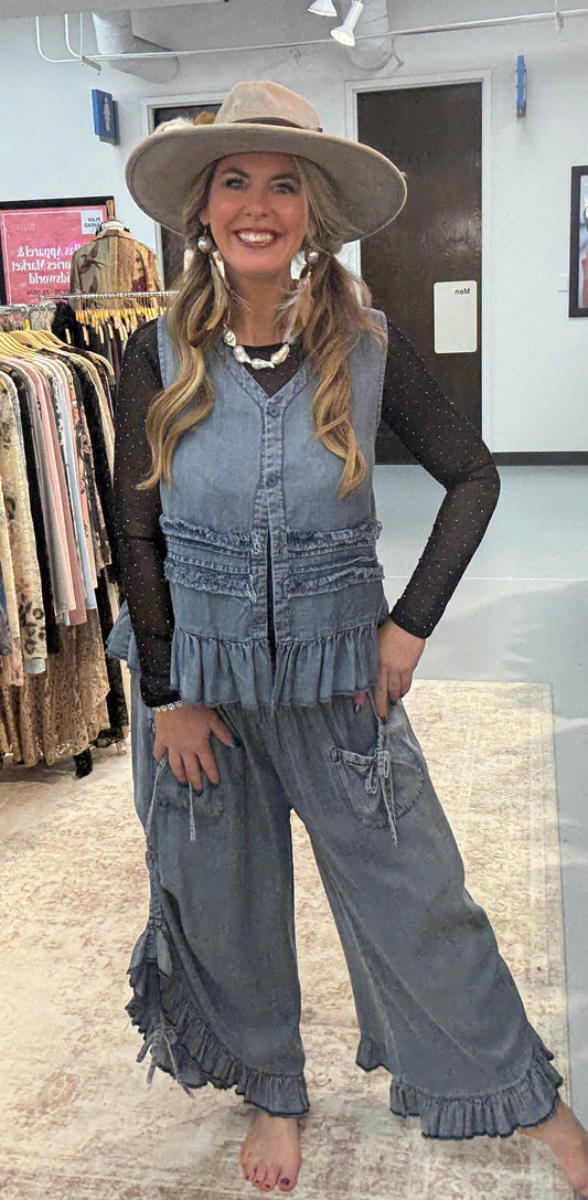 Origami- Denim Ruffle Pants *Final Sale*