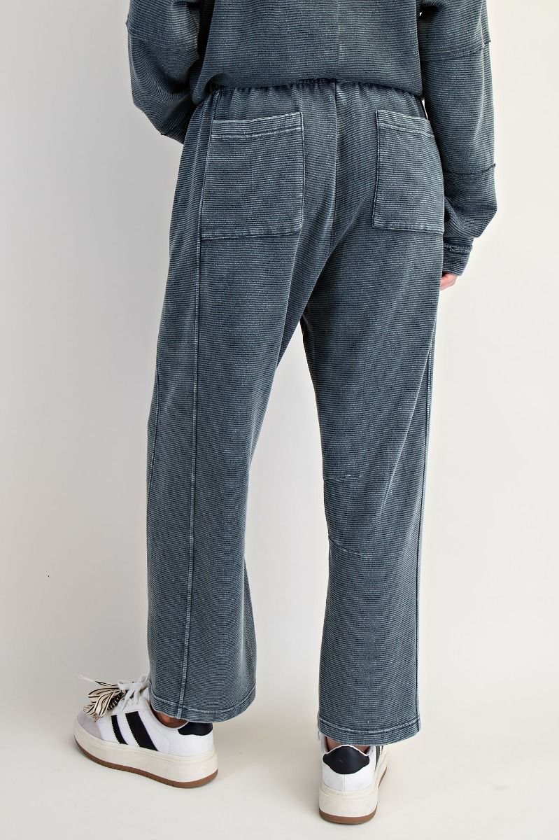 SALE Easel - Mineral Washed Terry Ribbed Lounge Pants *Final Sale* (Smoke)