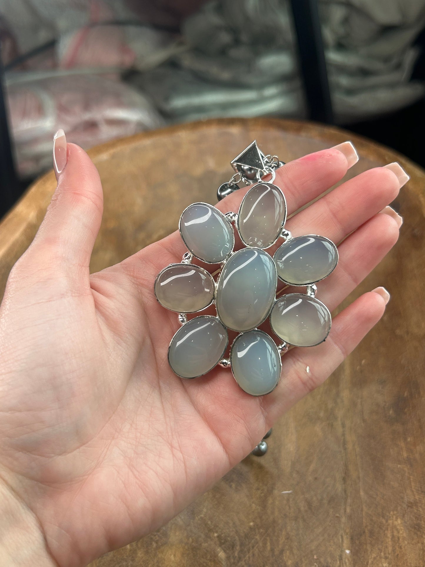 German Silver Chalcedony Cluster Necklace