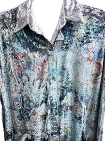 Origami- Vintage Snowman Print Velvet Top (Blue) *Final Sale*
