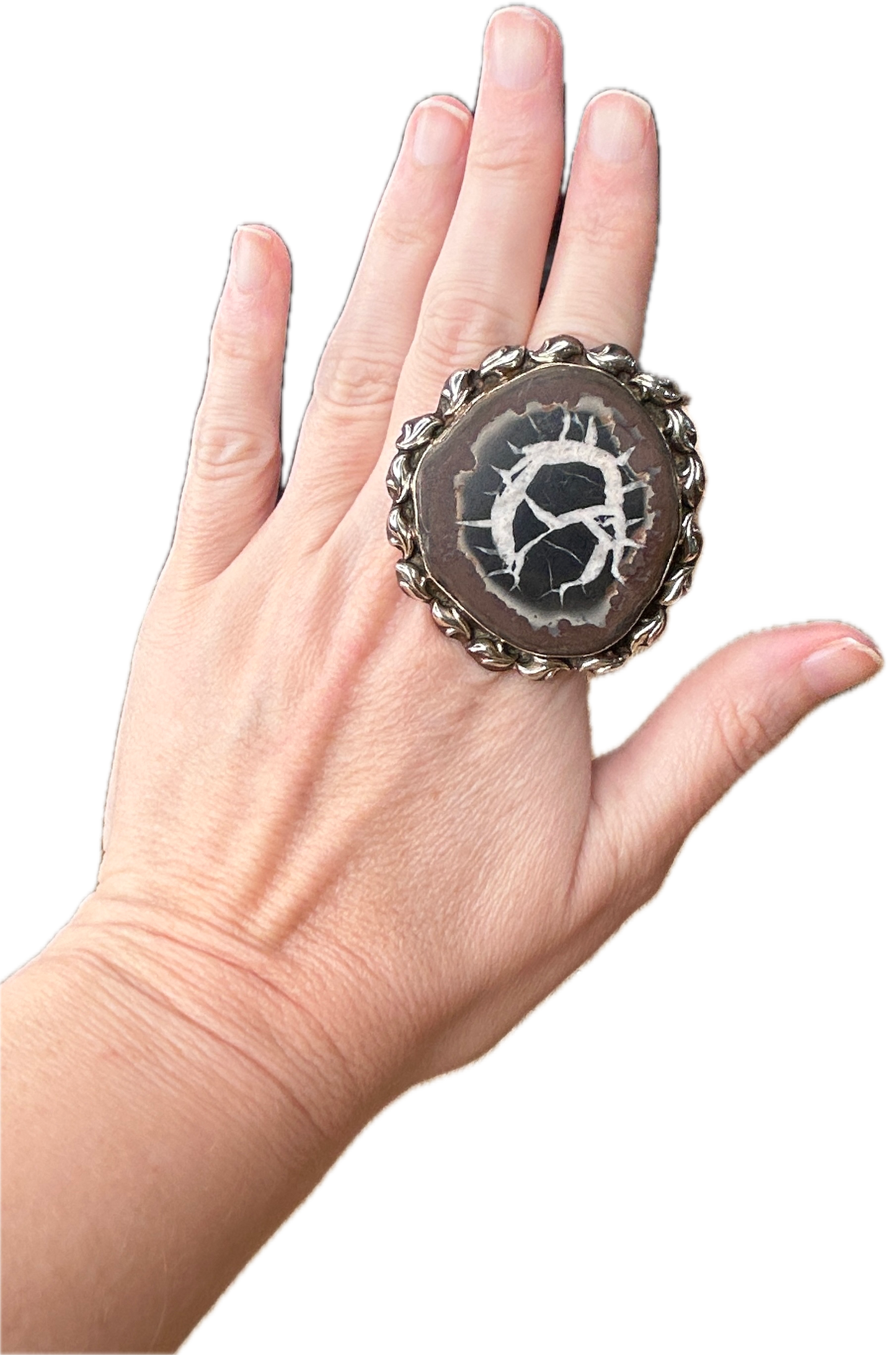 SALE German Silver Septarian Nodule Ring