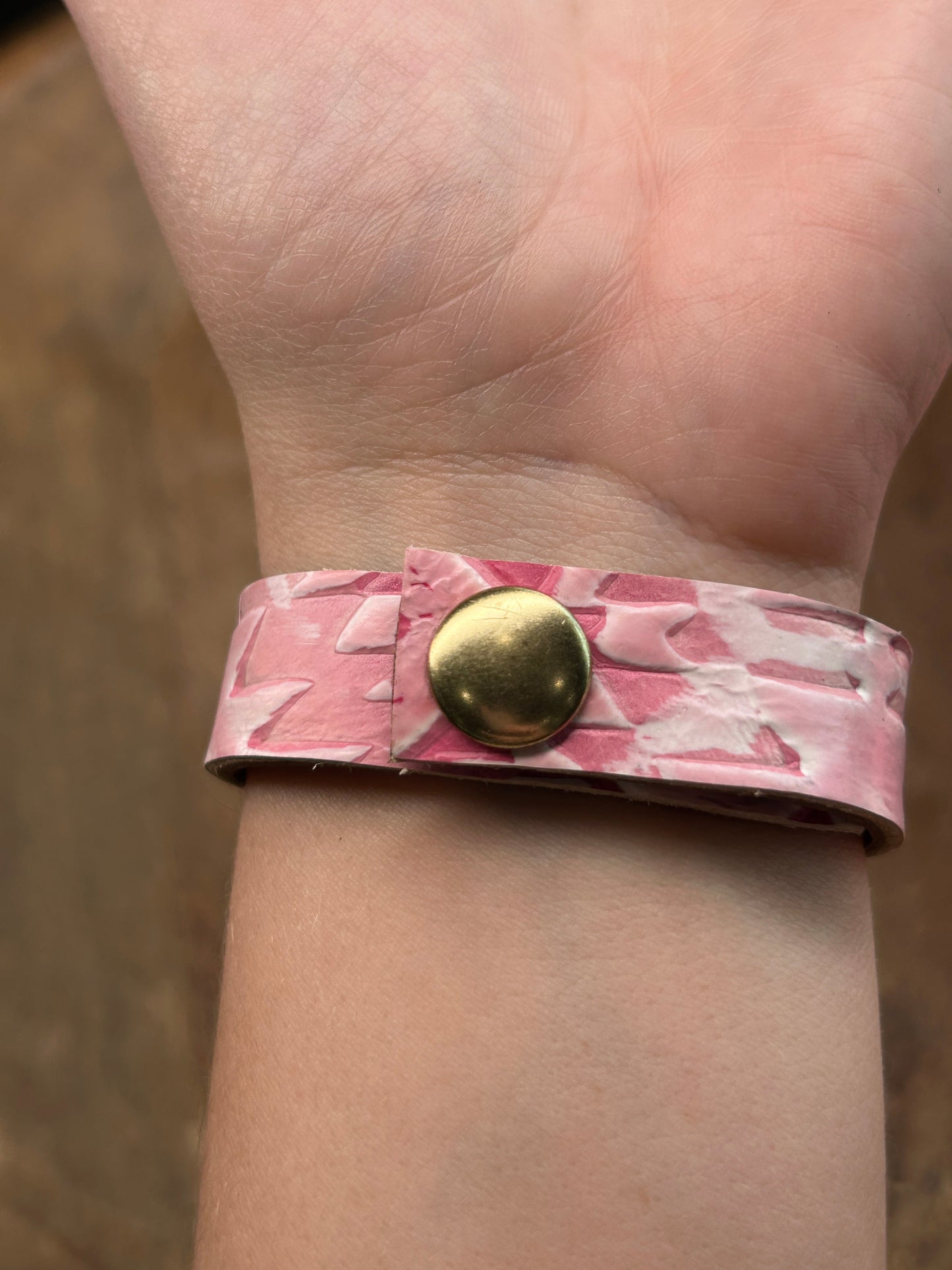 Sandra Ling Designs- Pink Leather and Rhinestone Bracelet