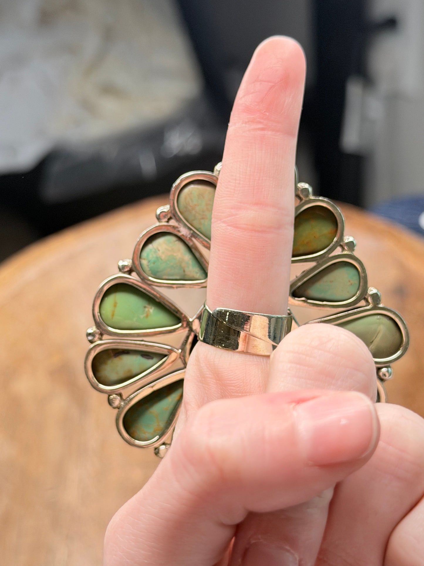 Large German Silver Kingman Turquoise Ring (D)