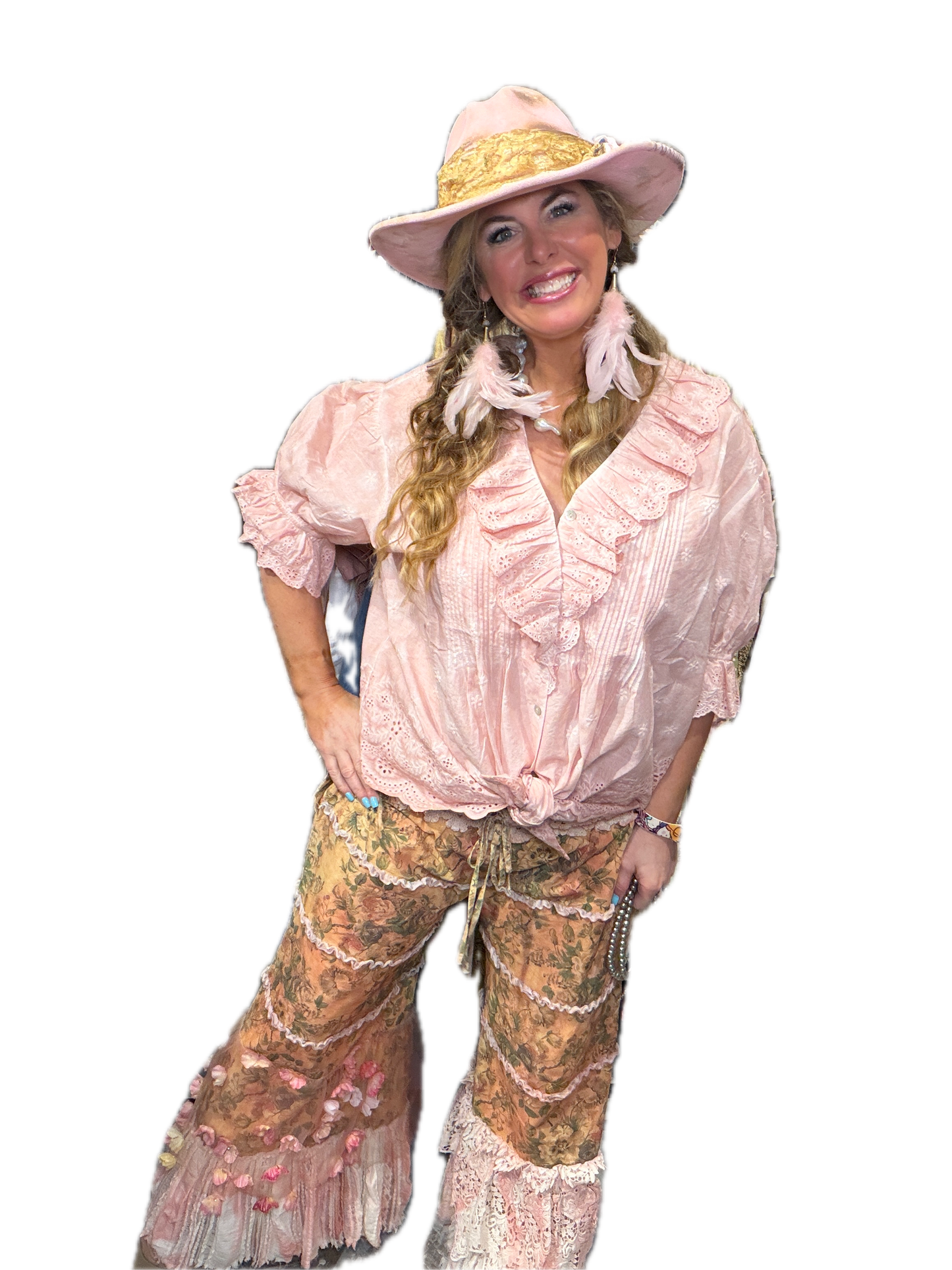 A RARE BIRD- Eyelet Linen Top (Pink)