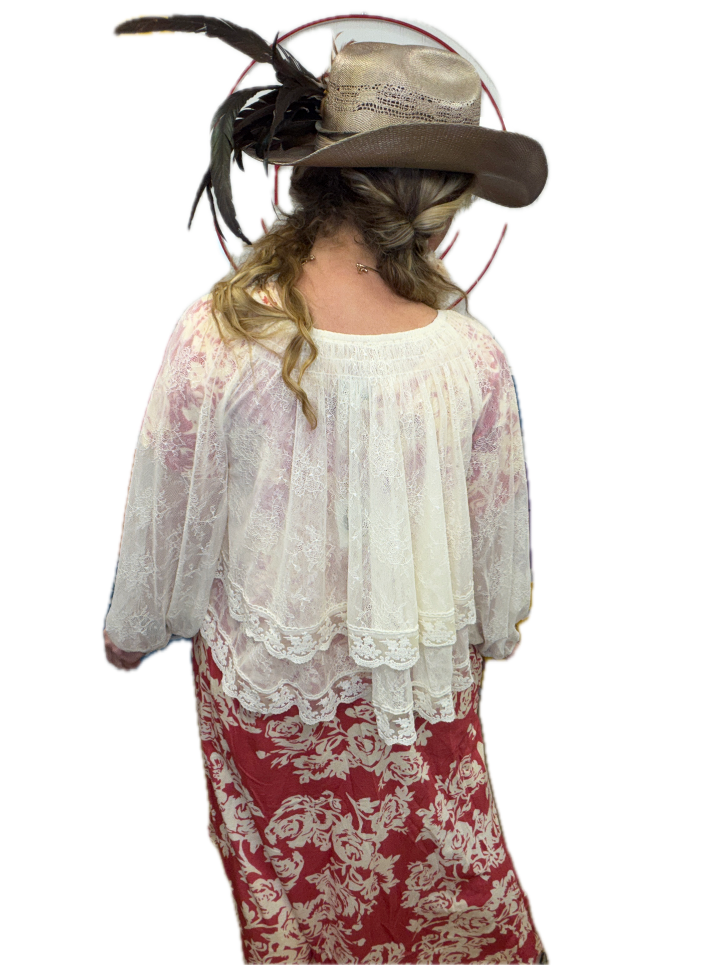EASEL -Sheer Lace Open Back Top (Ivory/Beige)