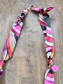 Pink and Gold Heart Charm Scarf Necklace