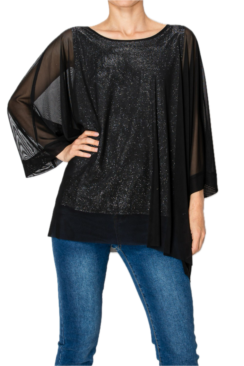 Origami-CHIFFON TUNIC TOP WITH ATTACHED SPARKLY TANK TOP (Black) *Final Sale*