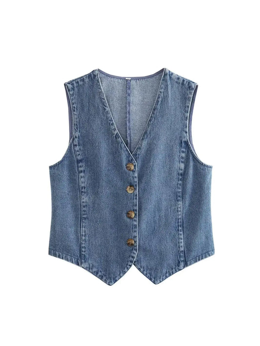 Denim V-Neck Vest *Final Sale*