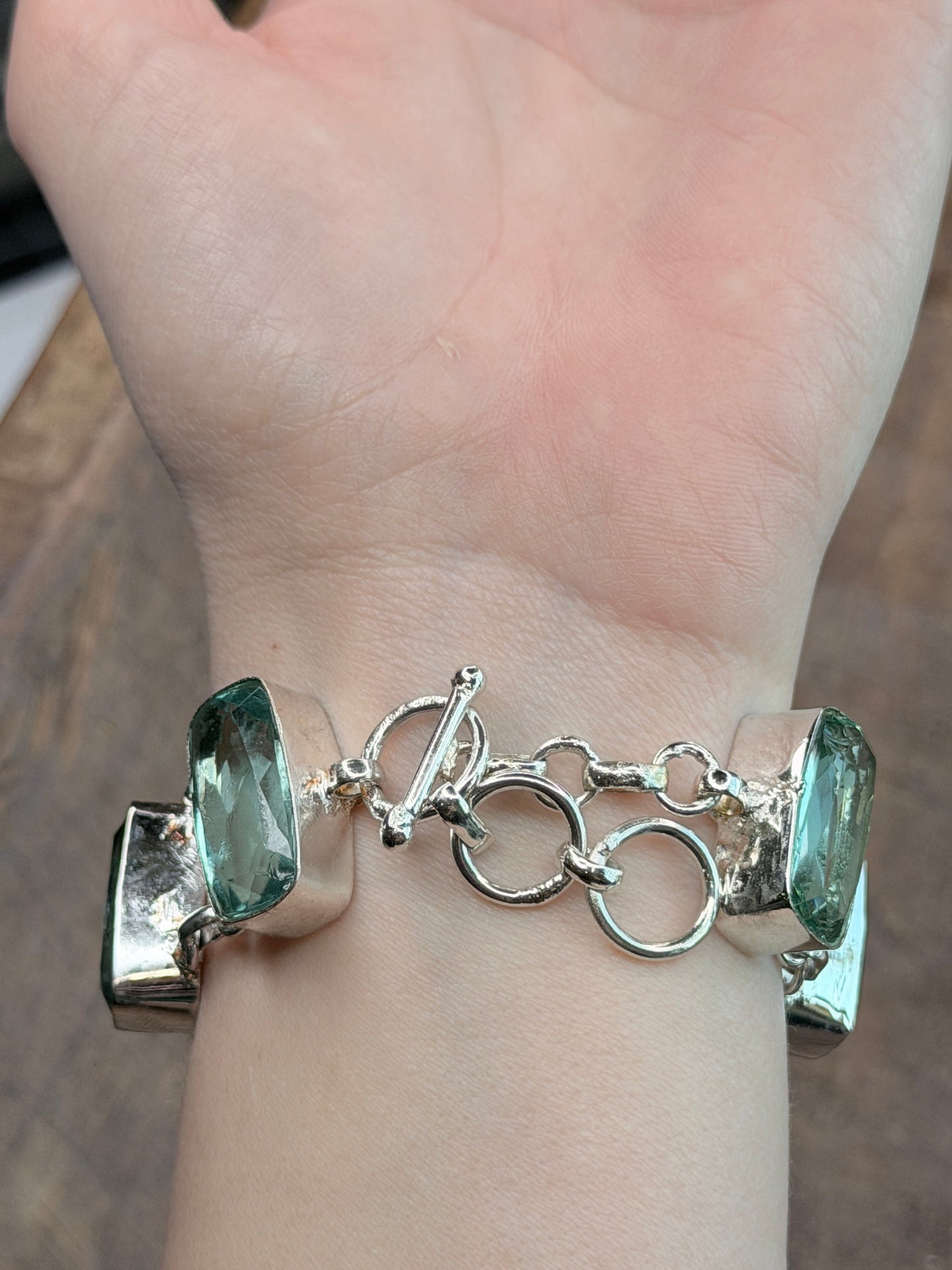 German Silver Dainty Blue Quartz Tray Bracelet