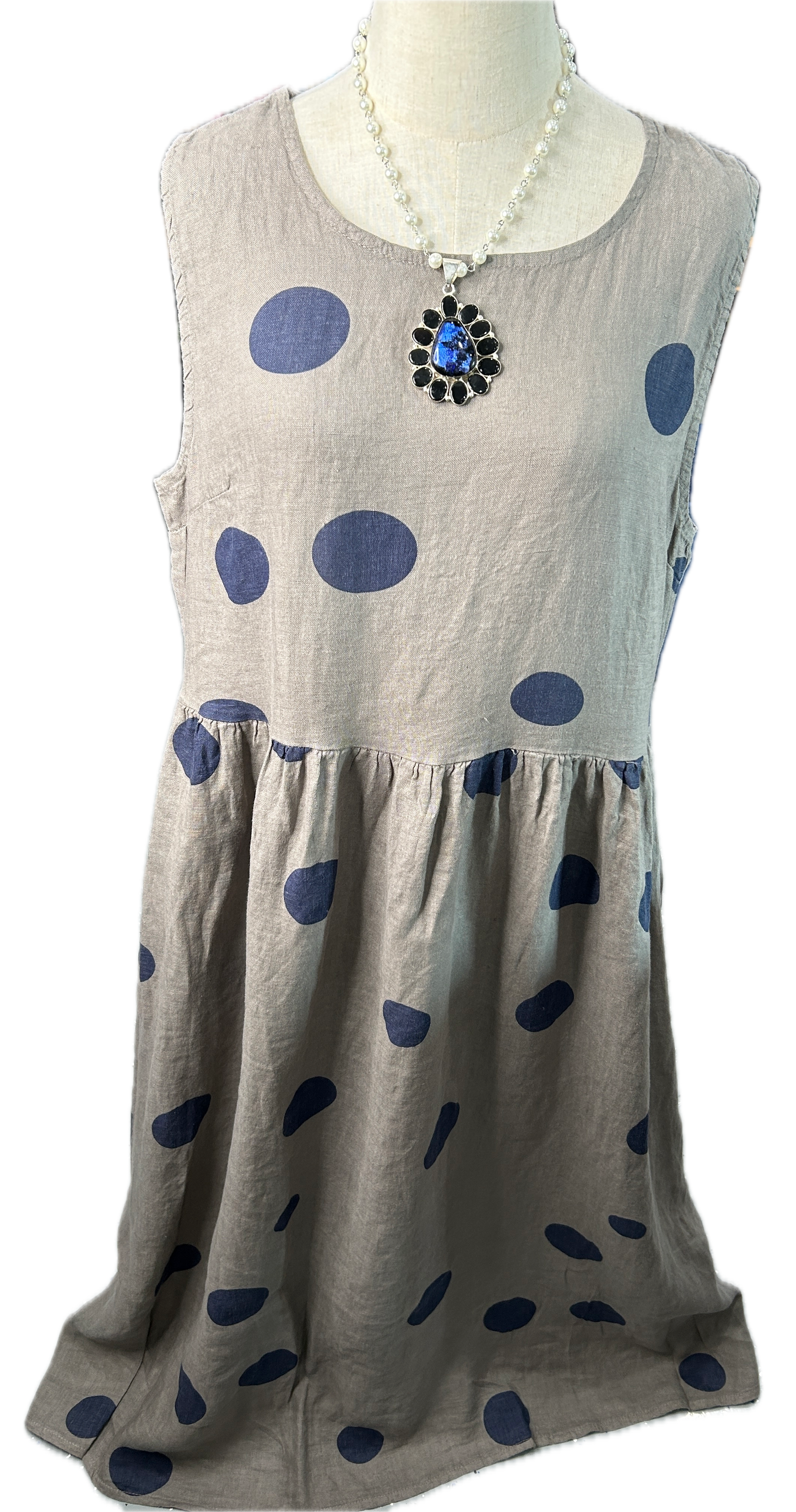 Polka Dot Linen Dress (Taupe)
