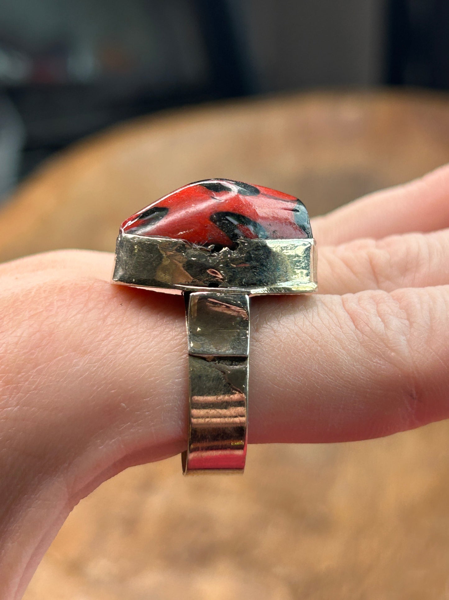 German Silver Wood Bead Ring
