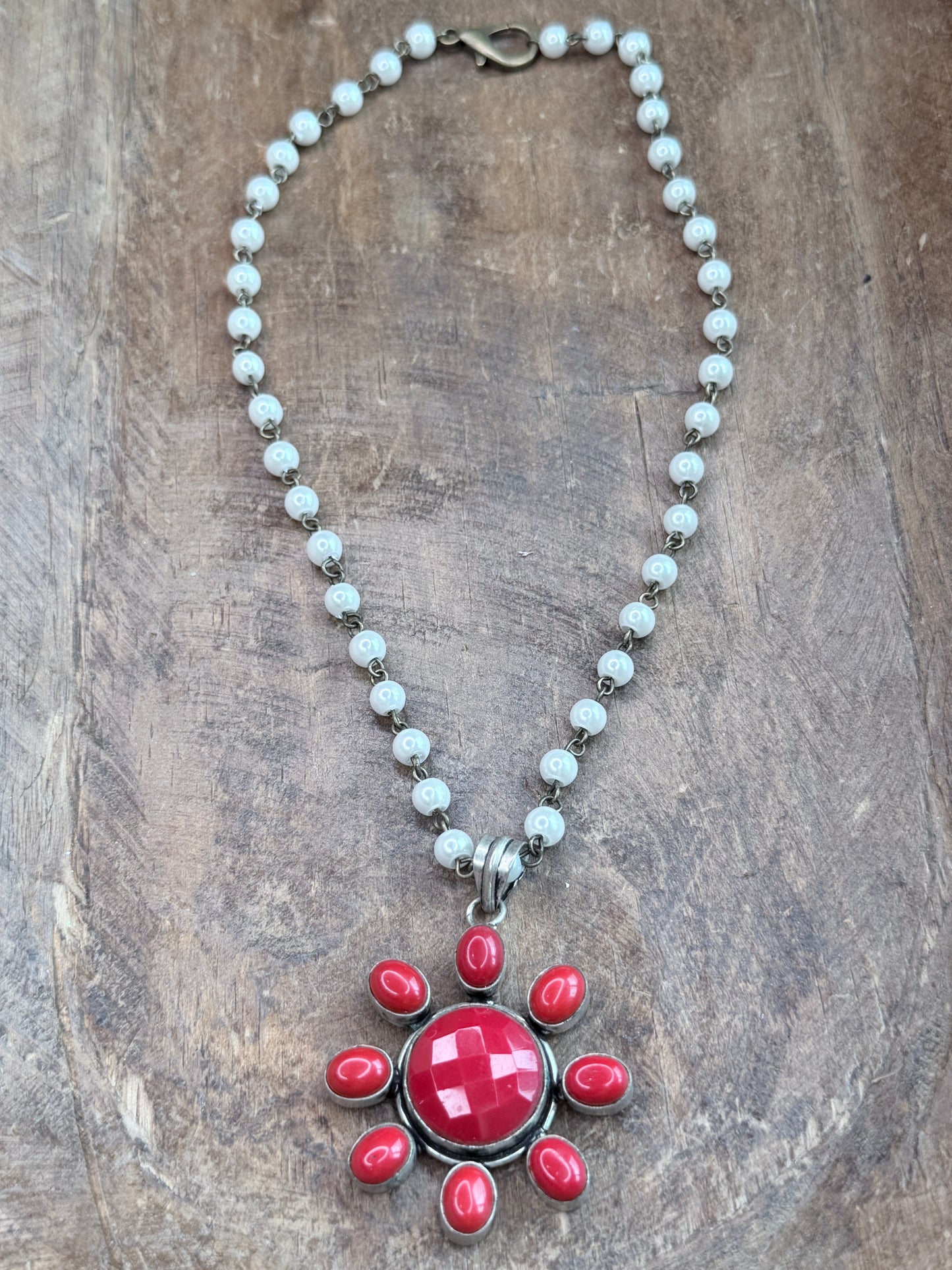 German Silver Dainty Coral Cluster Necklace
