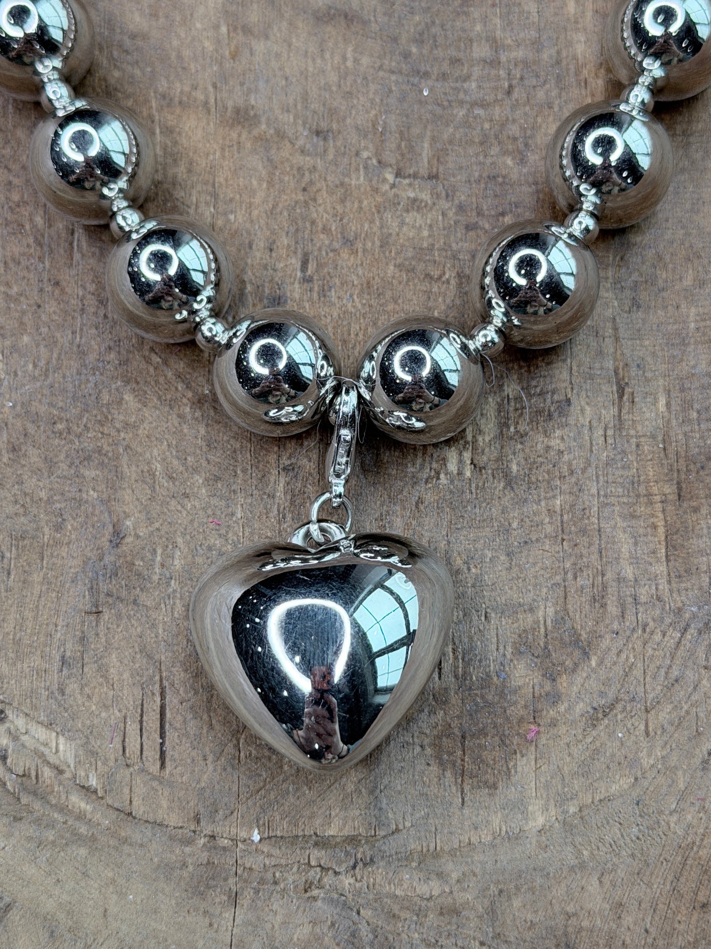 Silver Chunky Pearl Heart Necklace (Small)