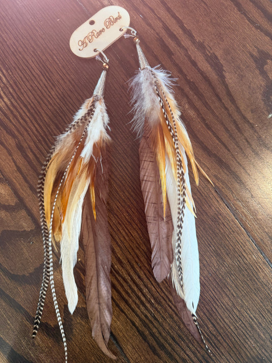 A Rare Bird- Long Amber Feather Earrings