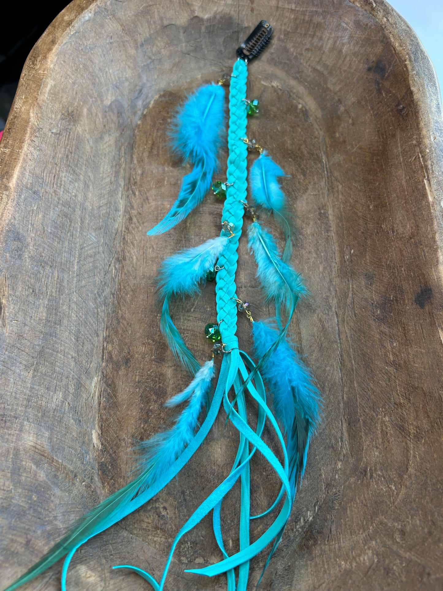 Turquoise Braided Feather Hair Clip