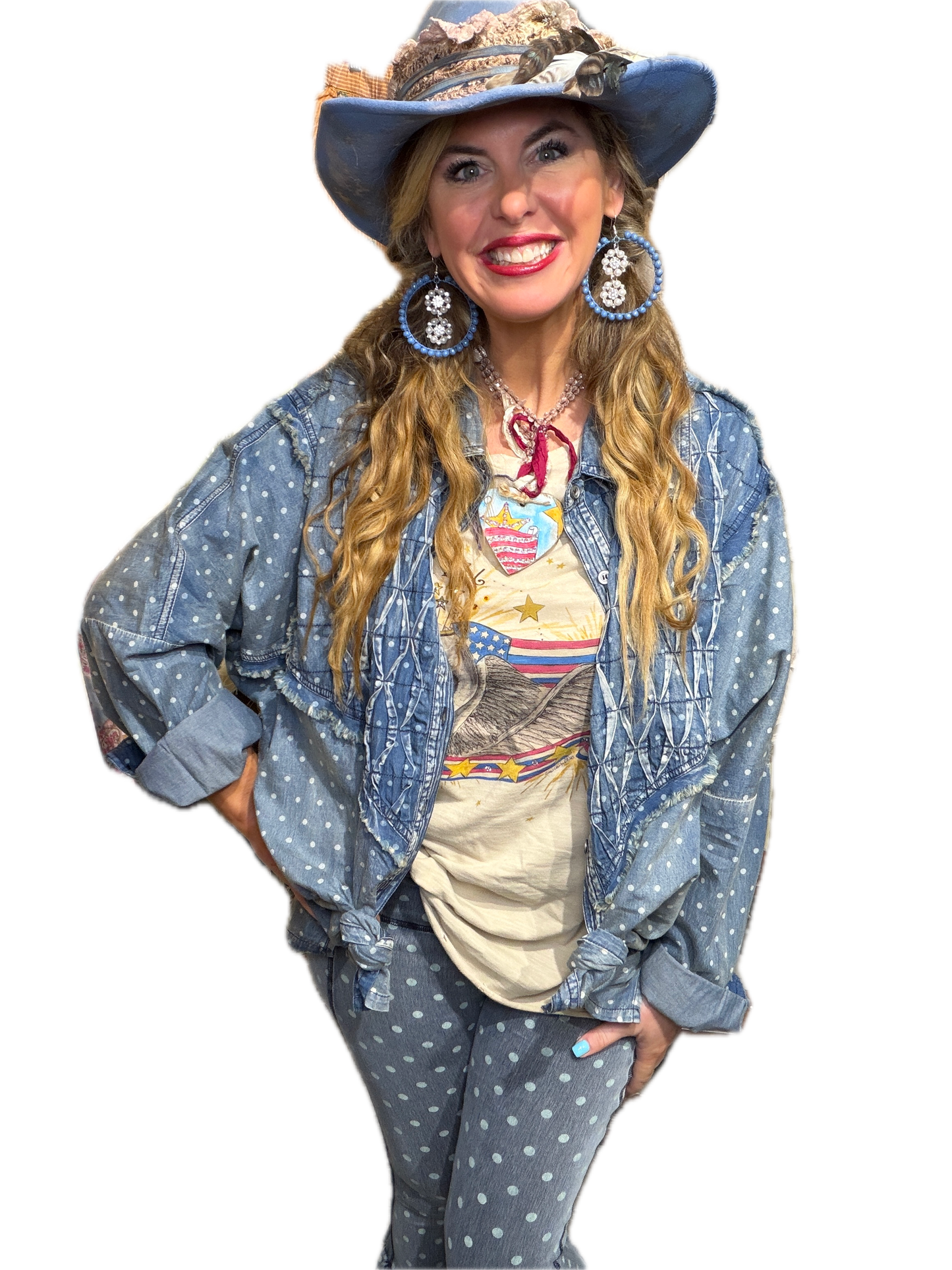 A RARE BIRD- Denim Dot Shirt