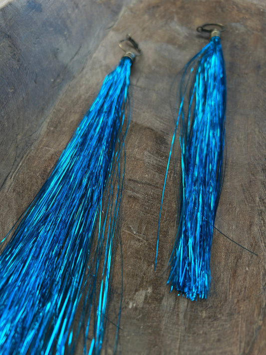 Long Tinsel Earrings (Blue)