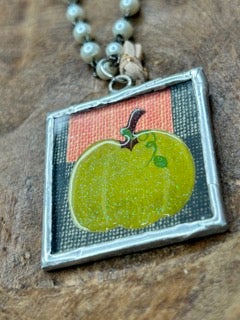 Soldered Green Sparkly Pumpkin Necklace