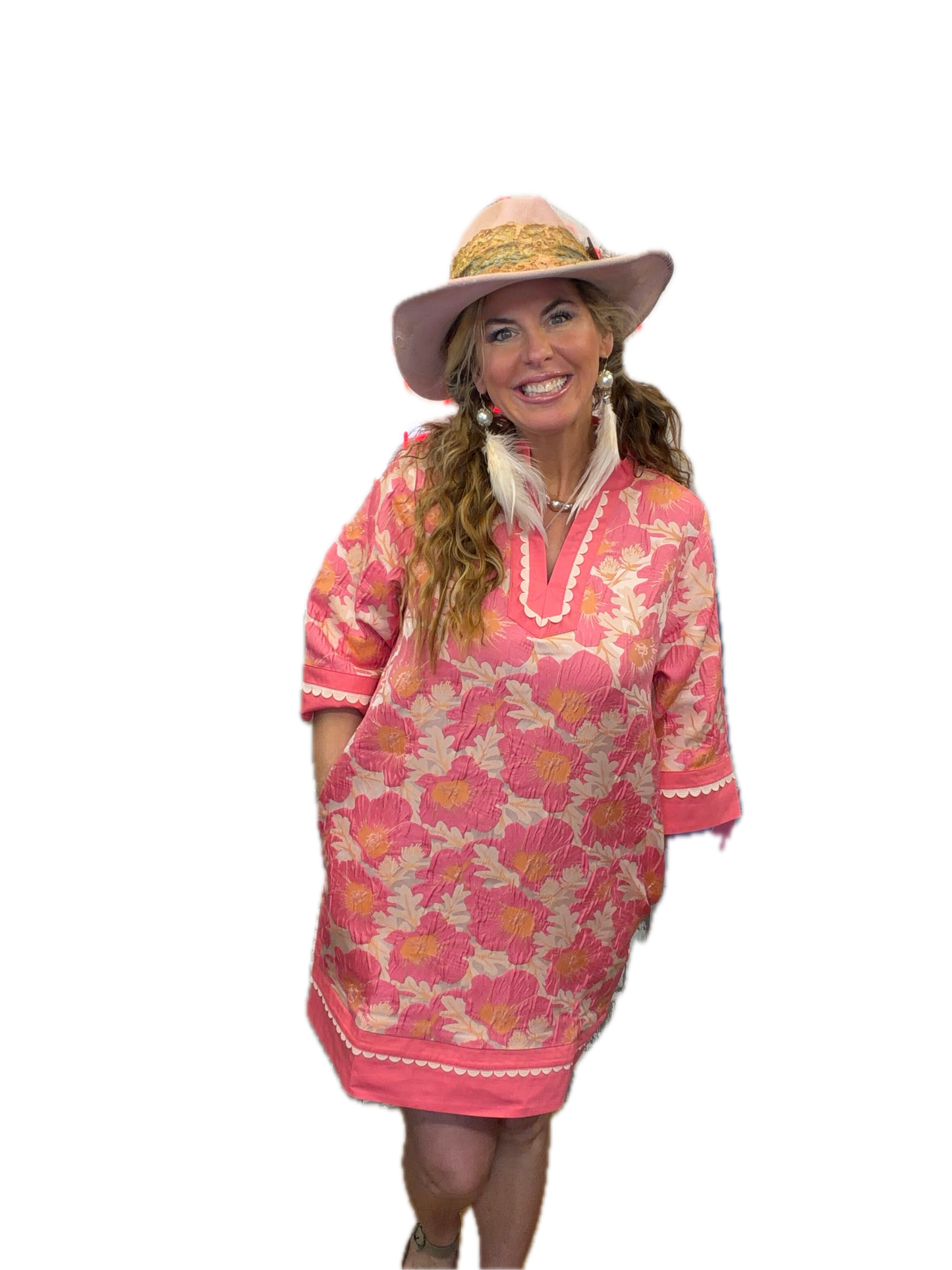 Jodifl- Lovely Floral Jacquard Dress (Flamingo) *Final Sale*