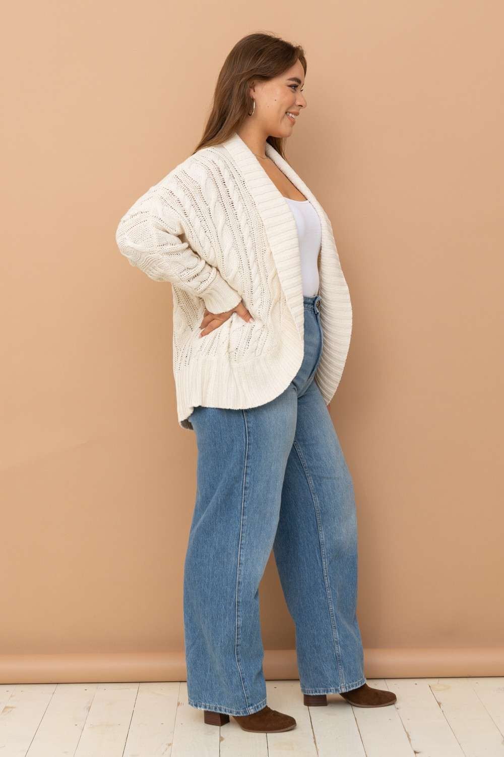 FINAL SALE Chunky Cable Knit Sweater Cardigan (Natural)