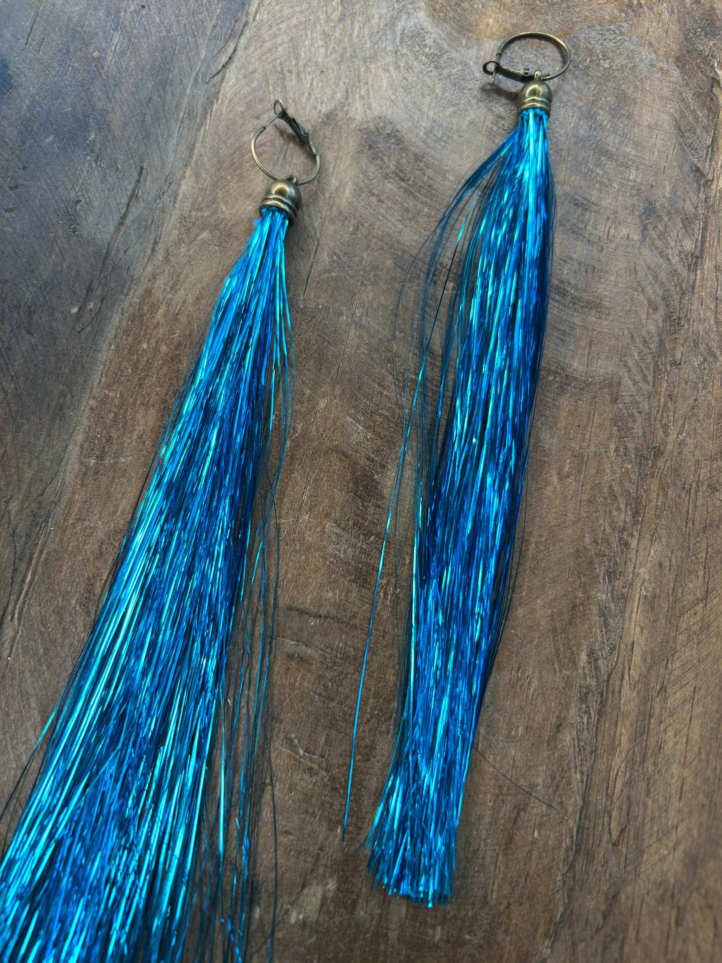 Long Tinsel Earrings (Blue)
