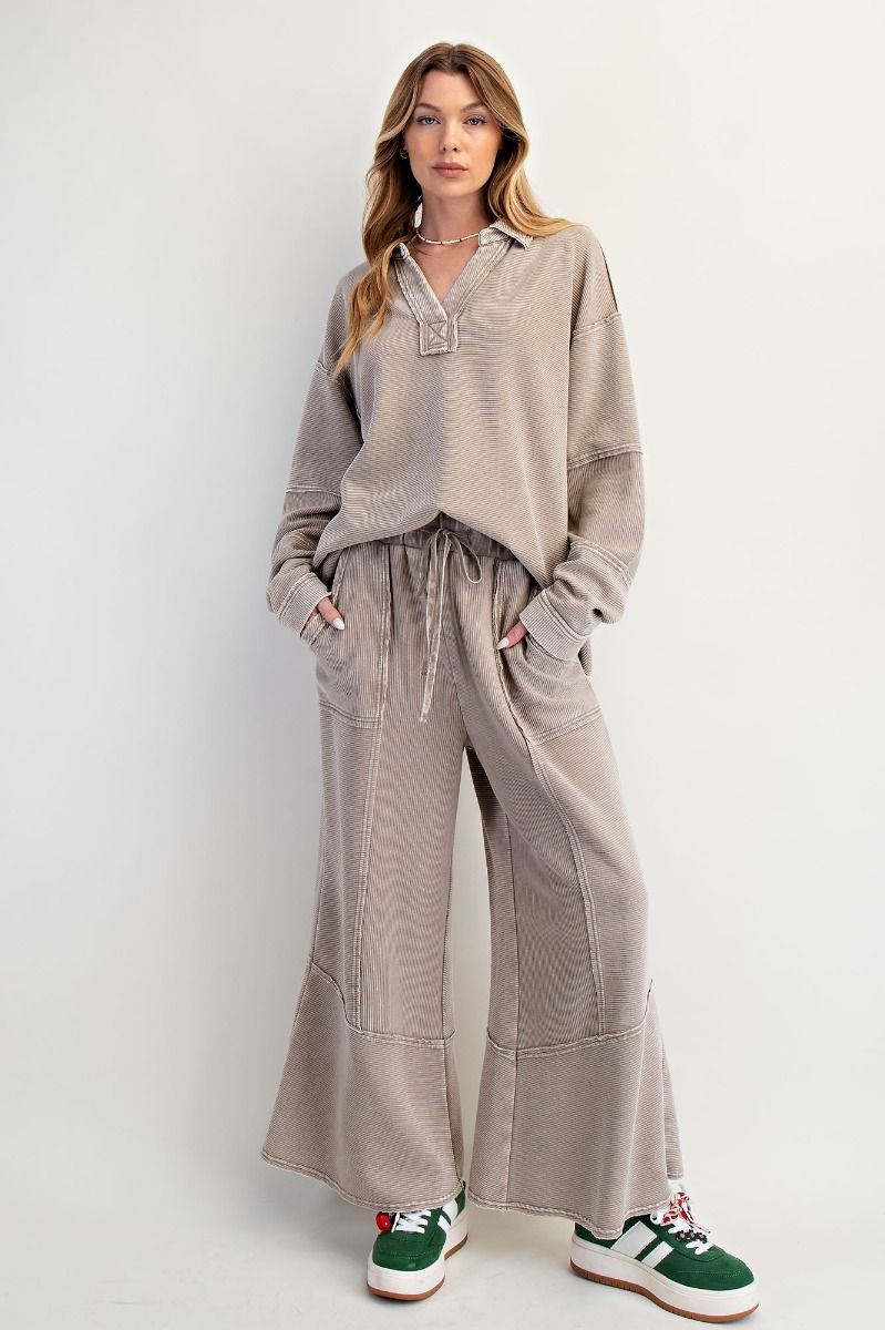 SALE Easel - TEXTURED MINEREAL WASHED BELLBOTTOM PANTS *Final Sale*