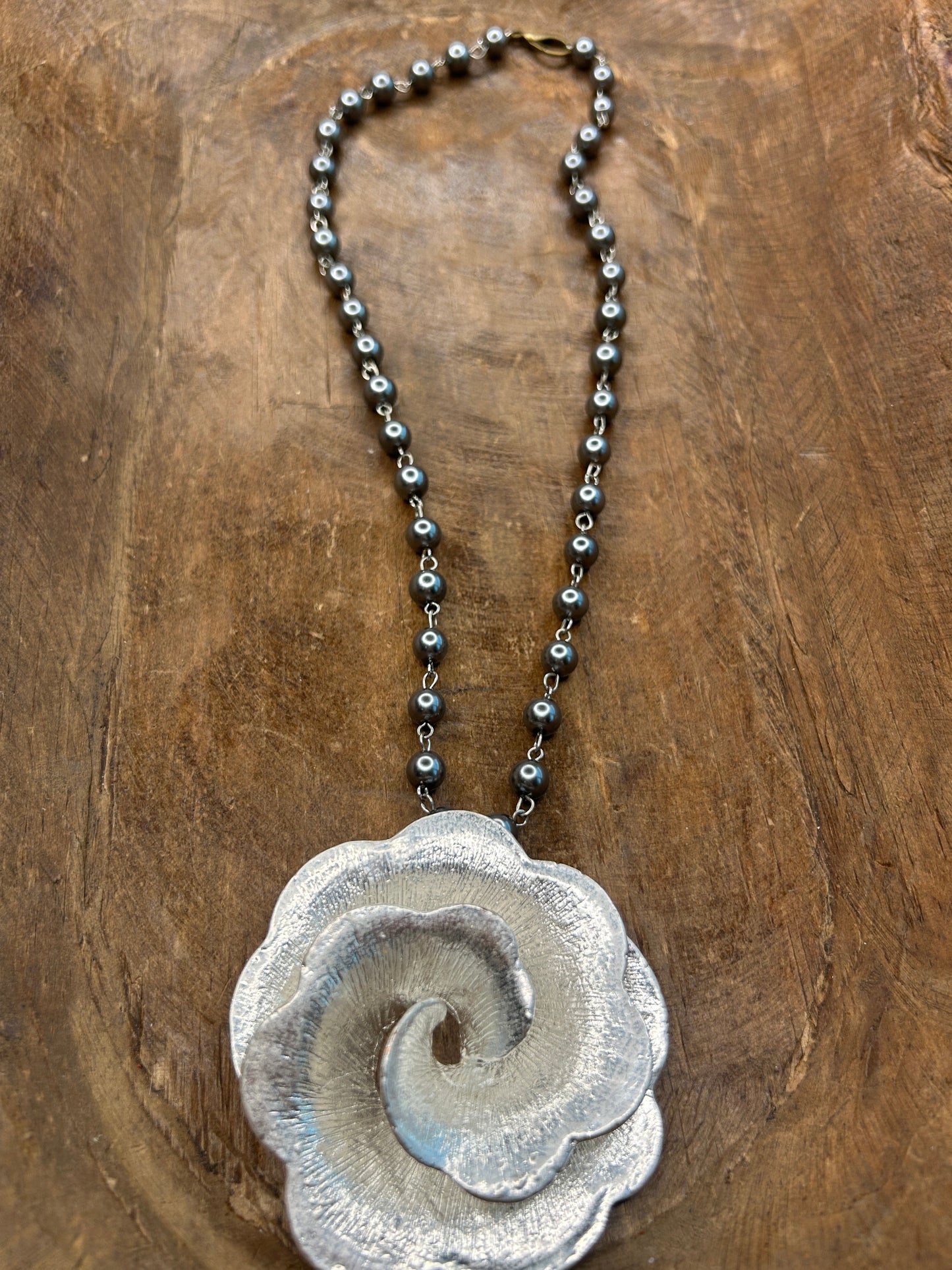 Large Silver Flower Necklace