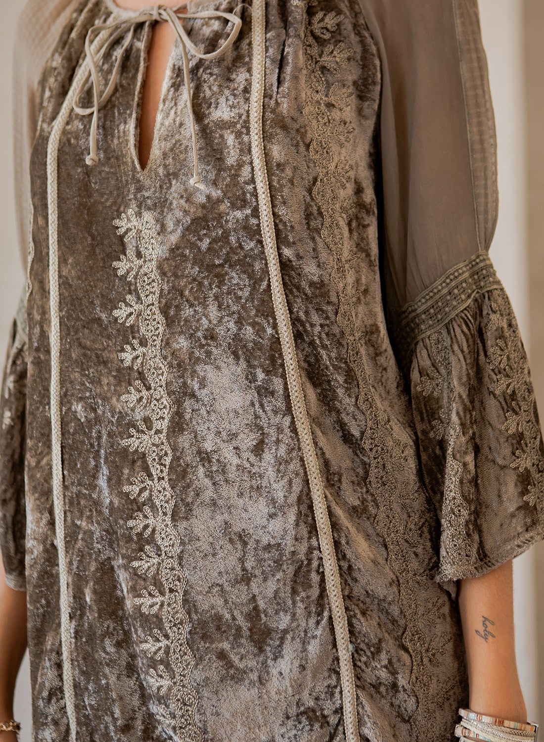SALE Bohemian Opulence Velvet Patchwork Top (Olive) *Final Sale*