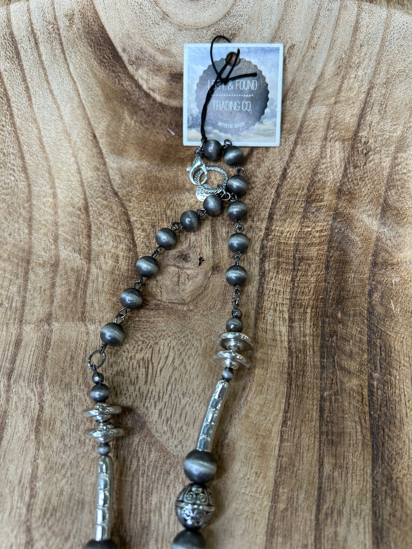 Lost & Found- Long Silver Beaded Necklace 2