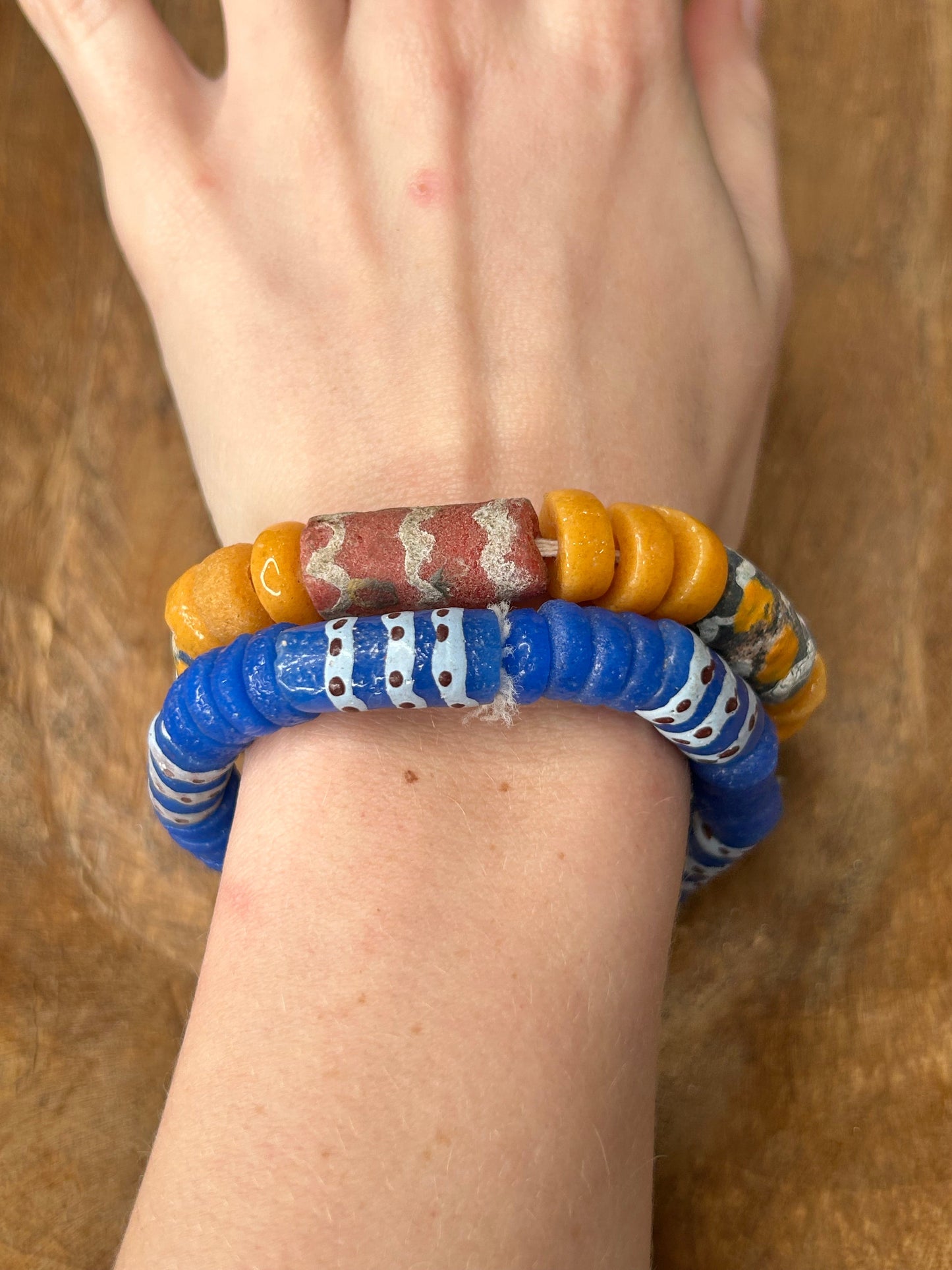 African Glass Bead Bracelet Stack (YELLOW AND BLUE)