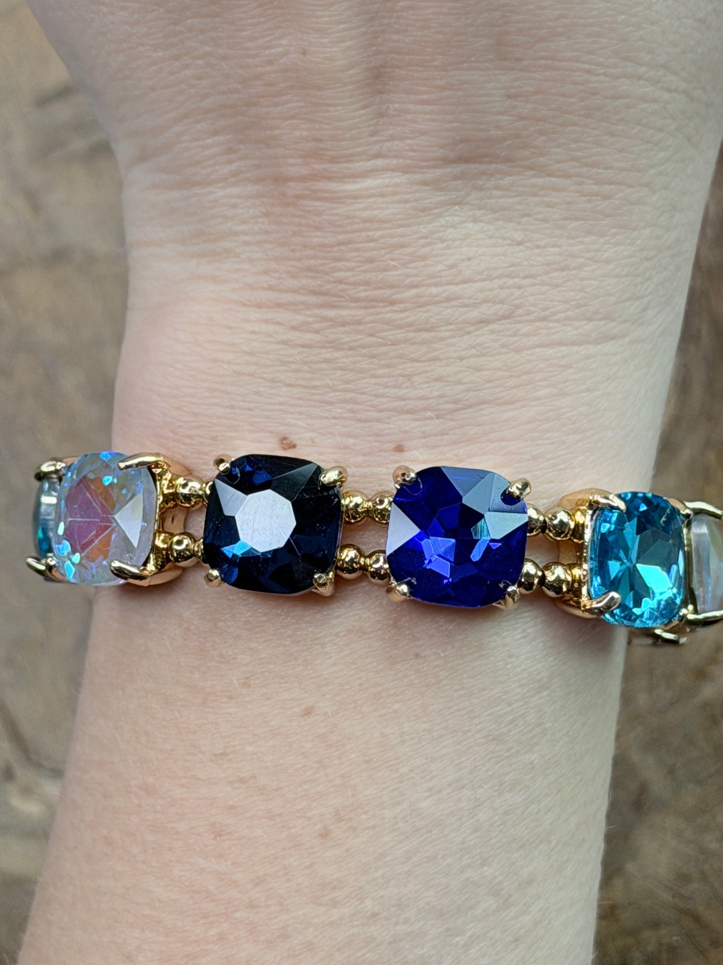 Blue Crystal Accent Gold Stretch Bracelet