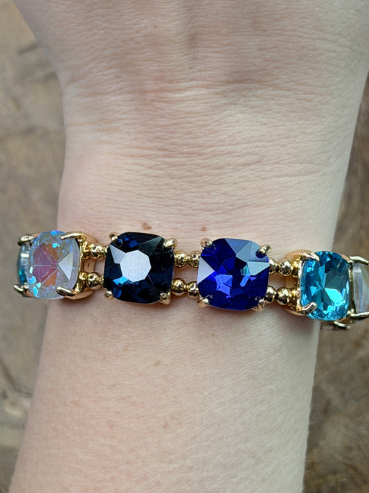 Blue Crystal Accent Gold Stretch Bracelet
