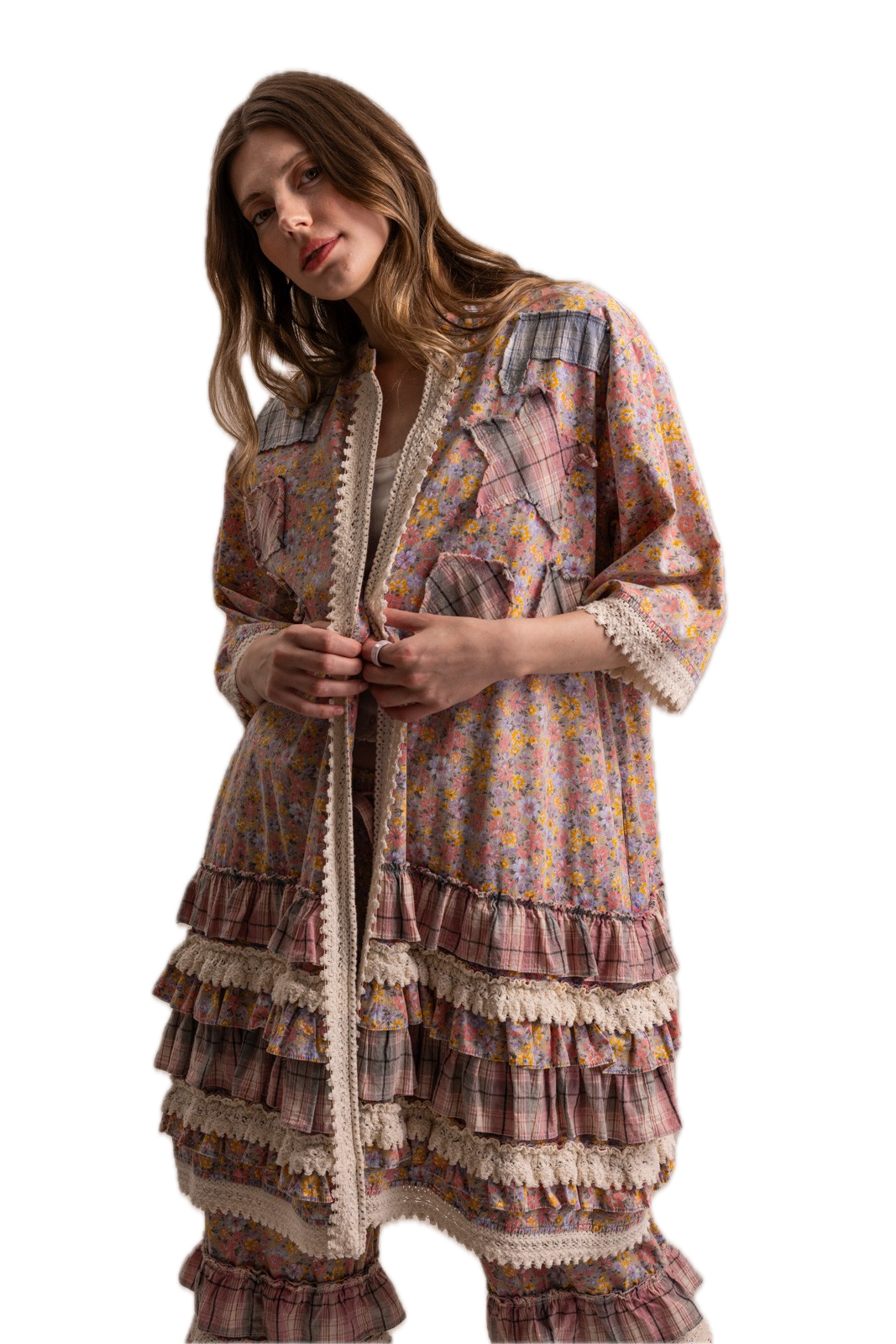 Blue Velvet- Peace & Patchwork Tiered Ruffle Duster final sale