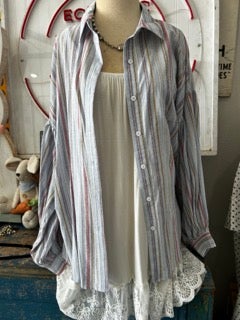 FINAL SALE EASEL-Lines Button Up Shirt