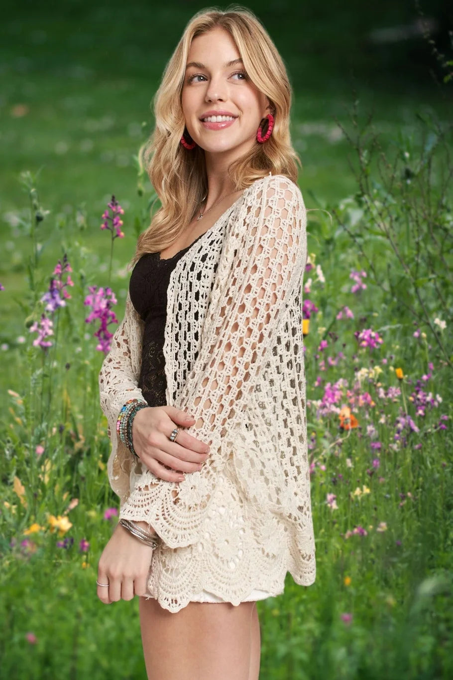Scallop Hem Crochet Cardigan (Beige) *Final Sale*