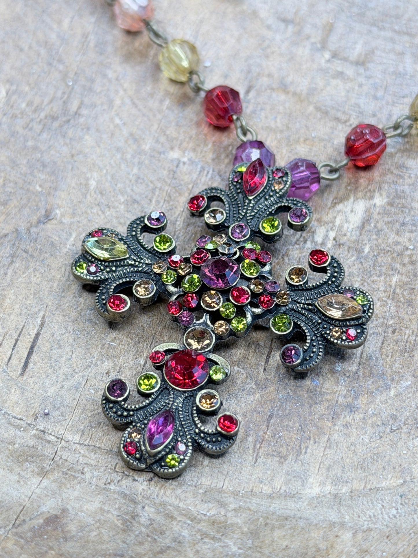Purple and Red Crystal Cross Necklace