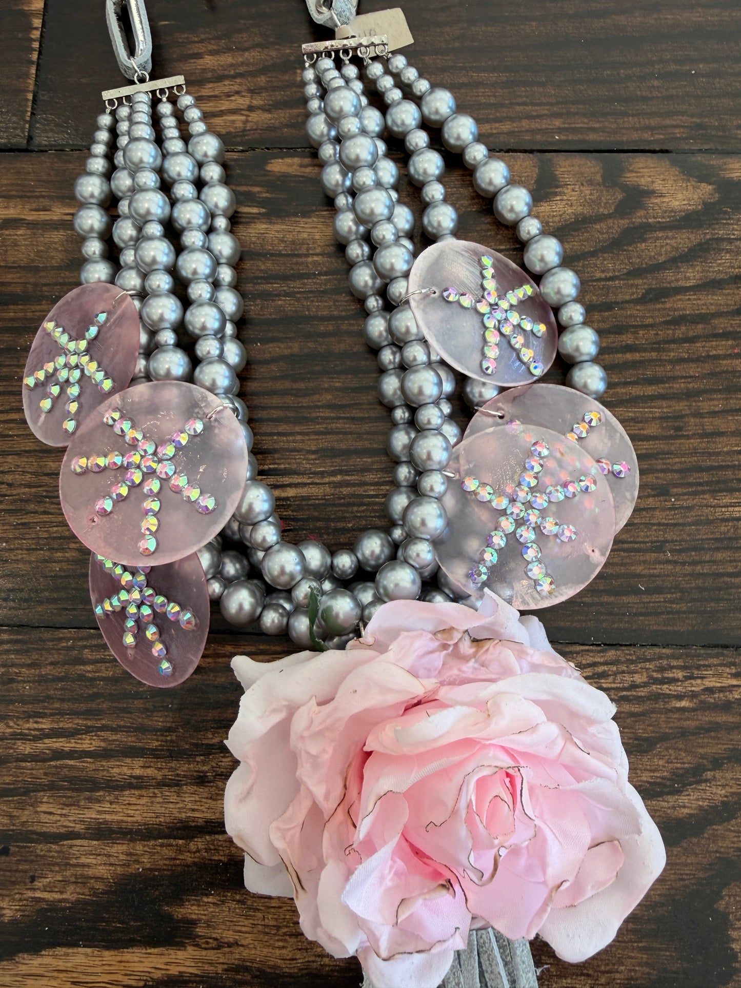 A Rare Bird- Five Strand Silver and Pink Rose Necklace