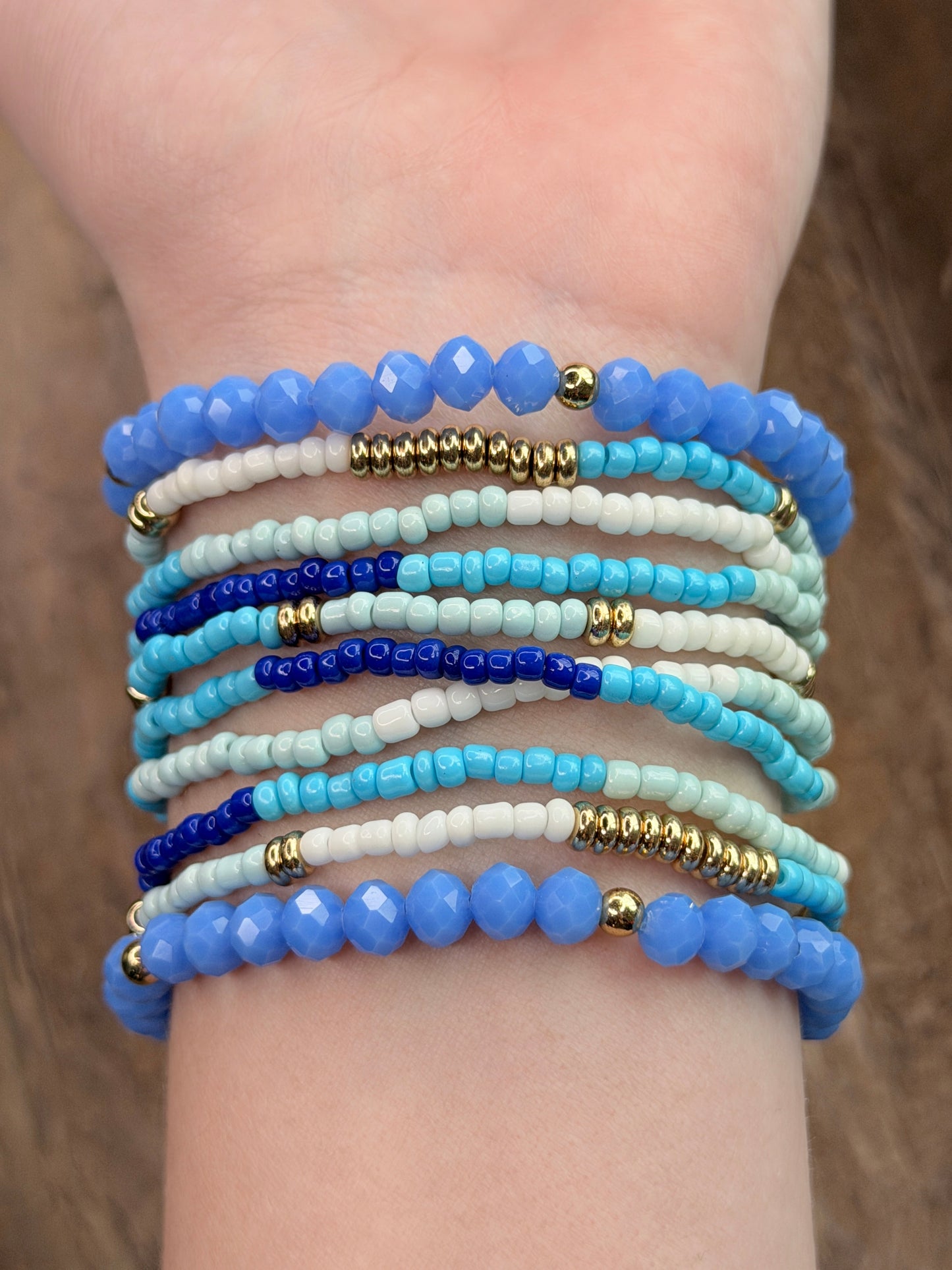Abby Blue Crystal Beaded Bracelet Stack