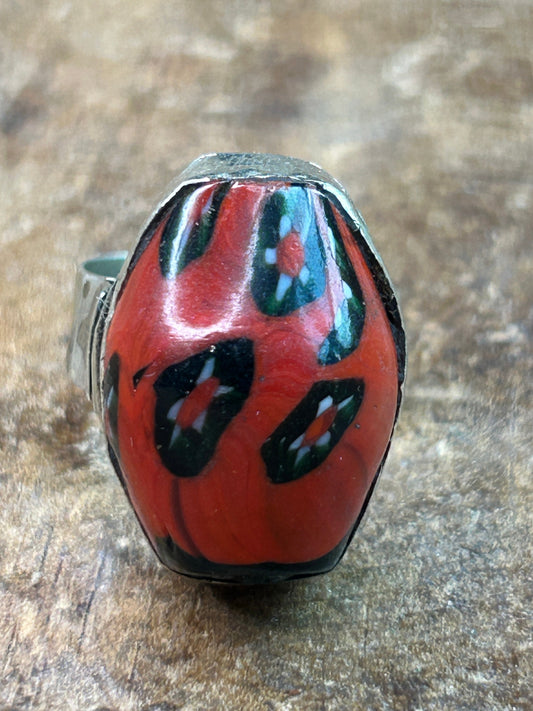 German Silver Wood Bead Ring