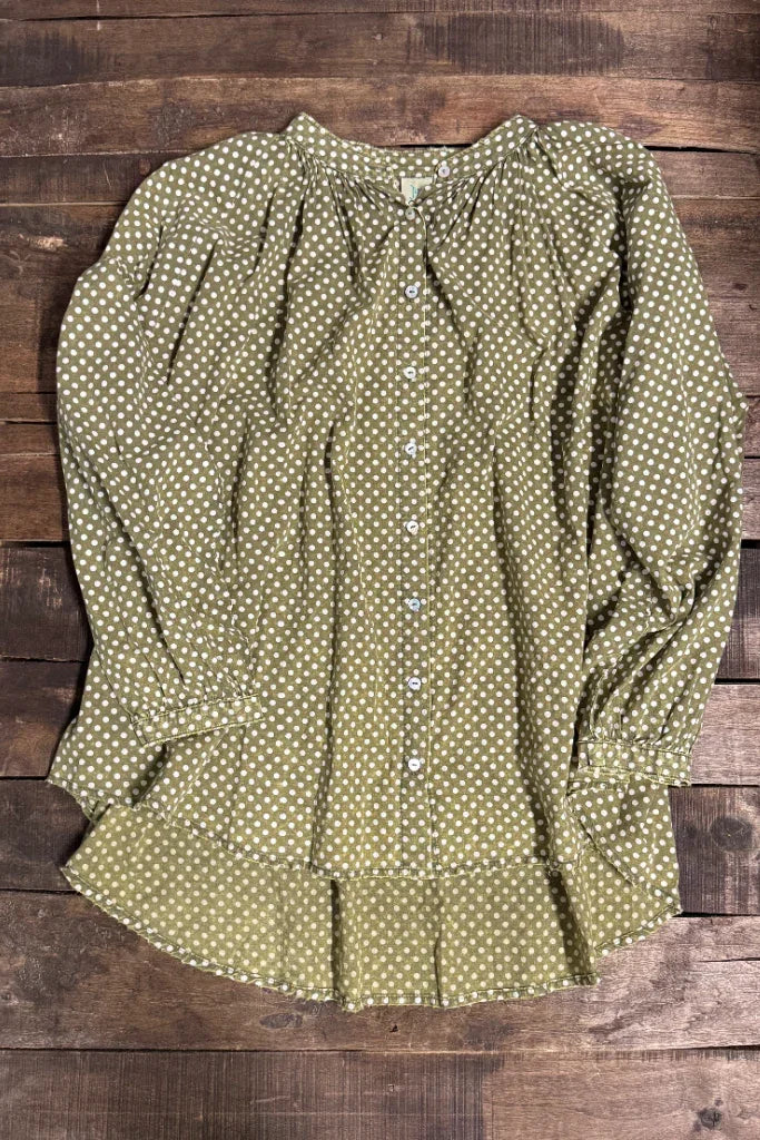 Jaded Gypsy- Sweet Nothings Shirt (Olive Dot) *Final Sale*
