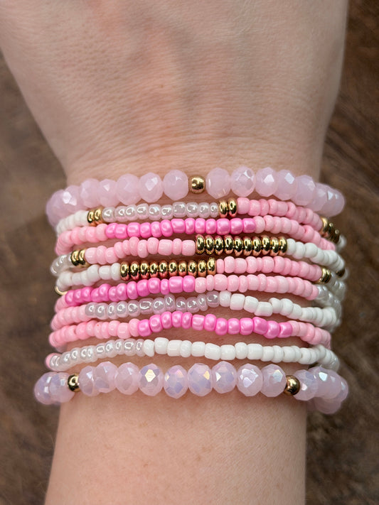 Bri Pink and Gold Crystal Beaded Bracelet Stack