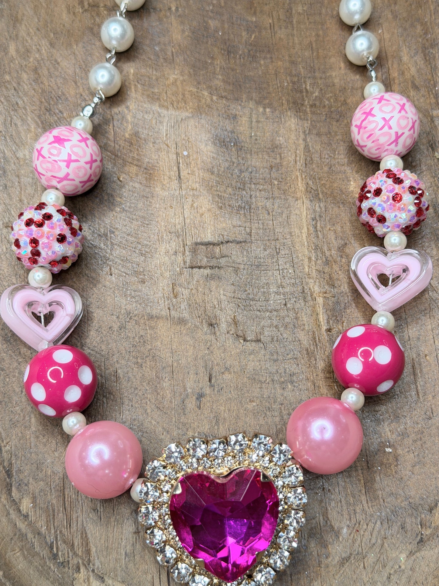 Hot Pink Rhinestone Heart Necklace (A)- ERR ORIGINAL